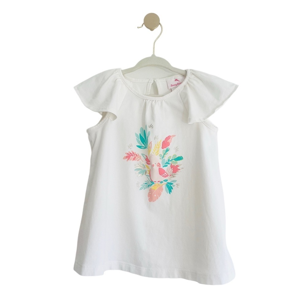 Tommy Bahama White Floral Tropical Bird Flutter Sleeve Top | Girls 24 Months